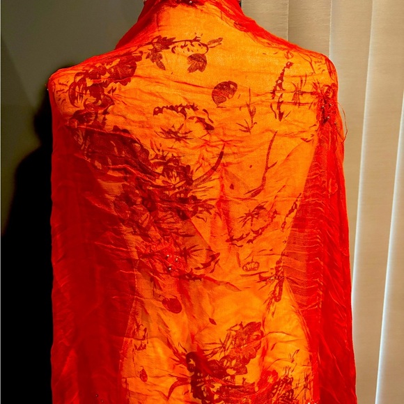 Beaded & Stoned Orange Scarf Wrap Bead Detailing Rhinestone - Picture 2 of 6